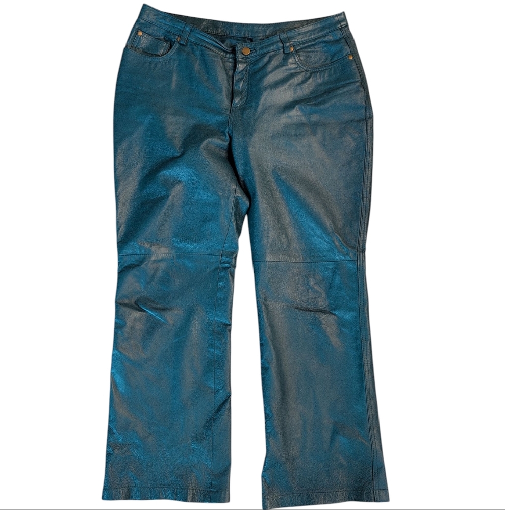 Metrostyle Leather Pants, Motorcycle Retro Casual, Turquoise Blue, Women's 12P